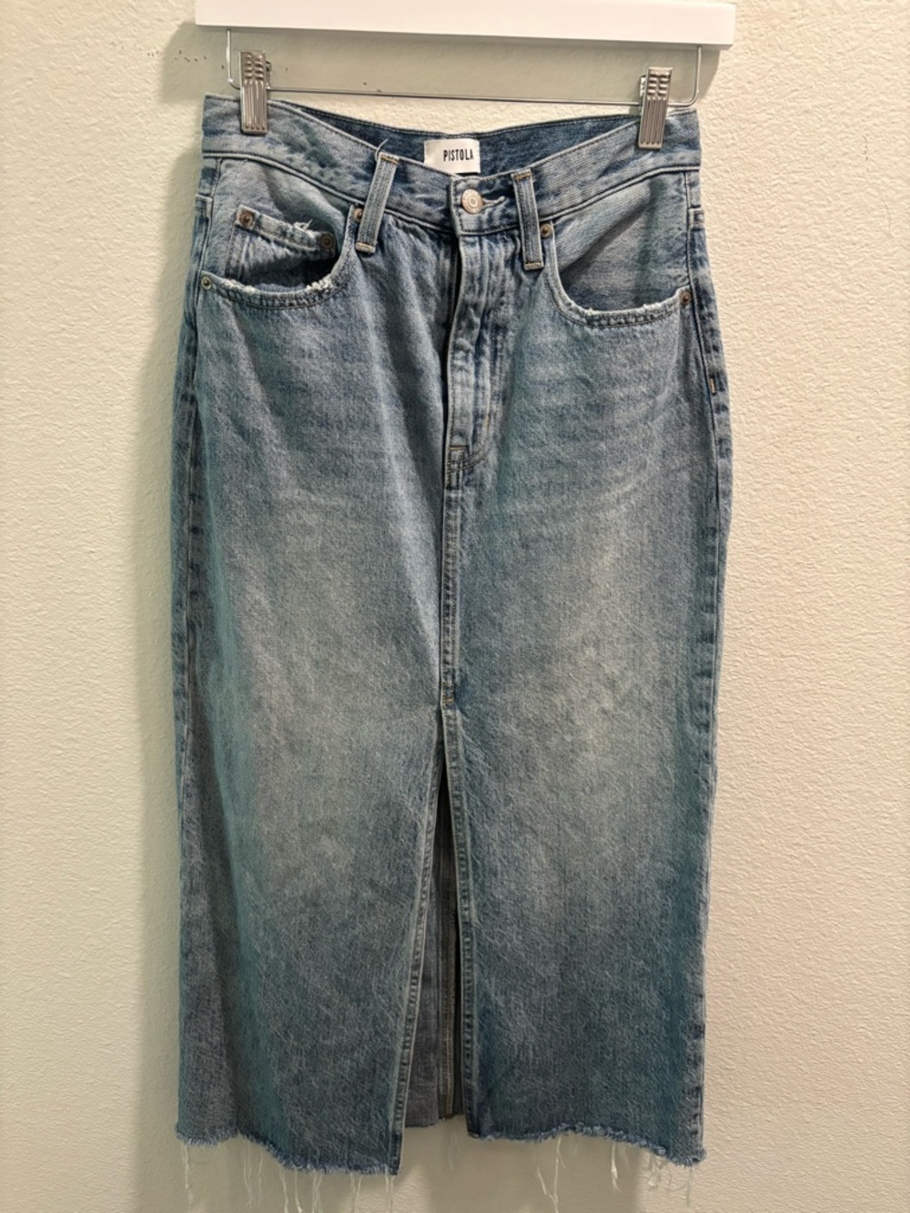 PISTOLA ALICE DENIM MIDI SKIRT, Size 26
